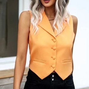 Single Breasted Lapel Neck Vest Blazer Orange